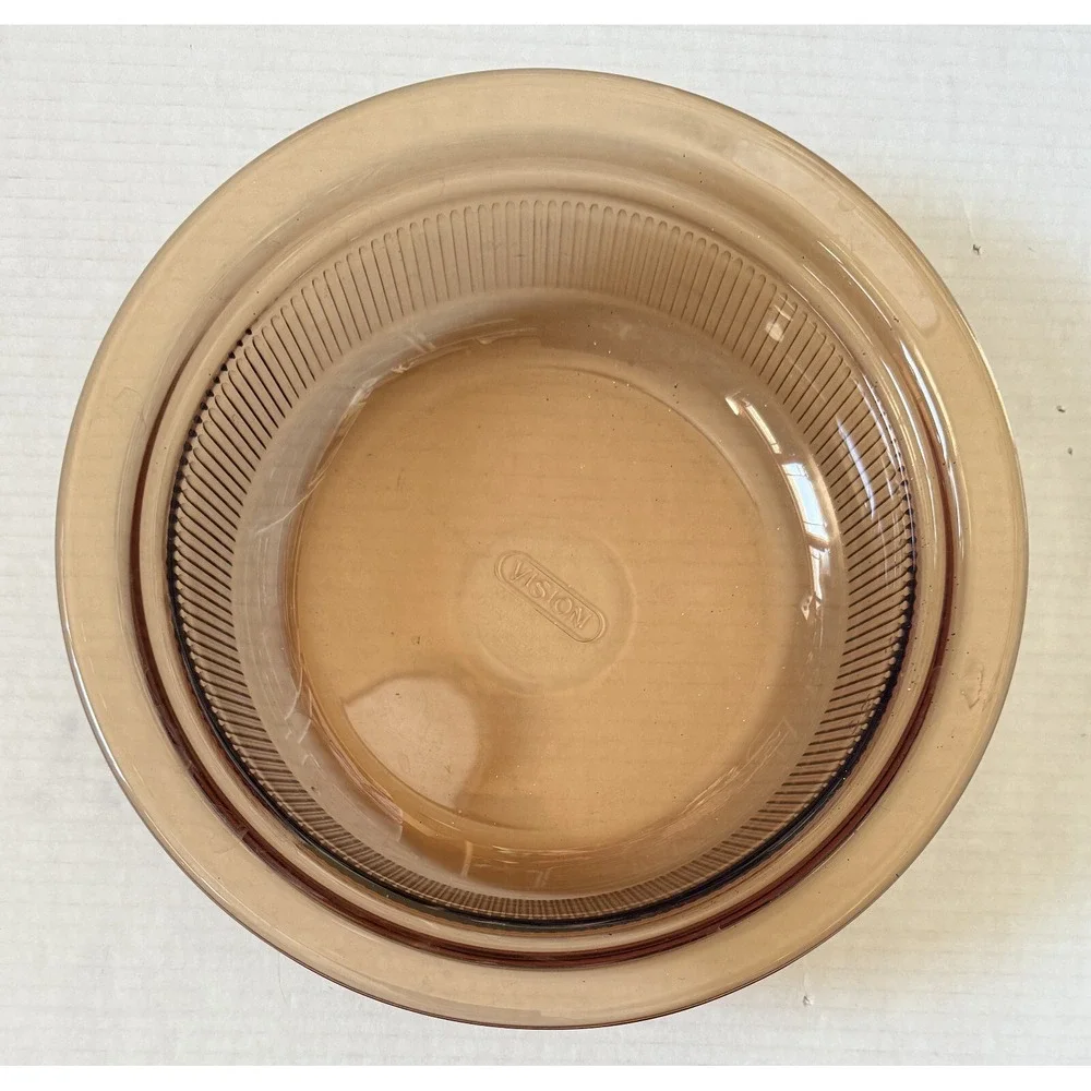 CORNING WARE VISIONS‎ V-32-B - Ribbed Amber Glass 1.5 QT Round Casserole Dish